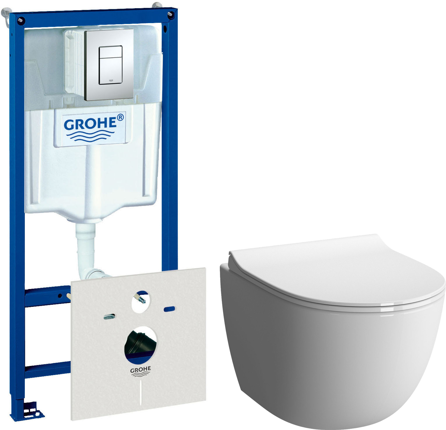 Комплект  Система инсталляции Grohe Rapid SL 38775001H 4 в 1 с кнопкой смыва и шумоизоляцией + Унитаз подвесной VitrA Sento 7748B003-0075 + Крышка-сиденье VitrA Sento 130-003-009