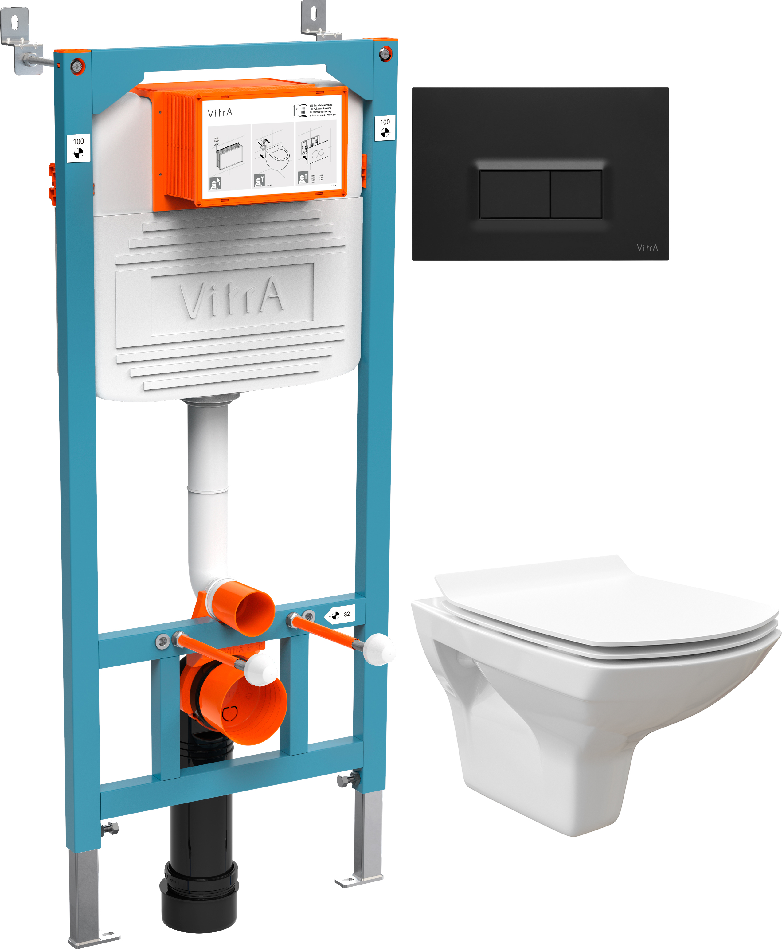 Комплект Унитаз подвесной STWORKI Стокгольм Clean On DPL EO slim 63428 безободковый + Инсталляция VitrA 800-2014 с черной кнопкой смыва