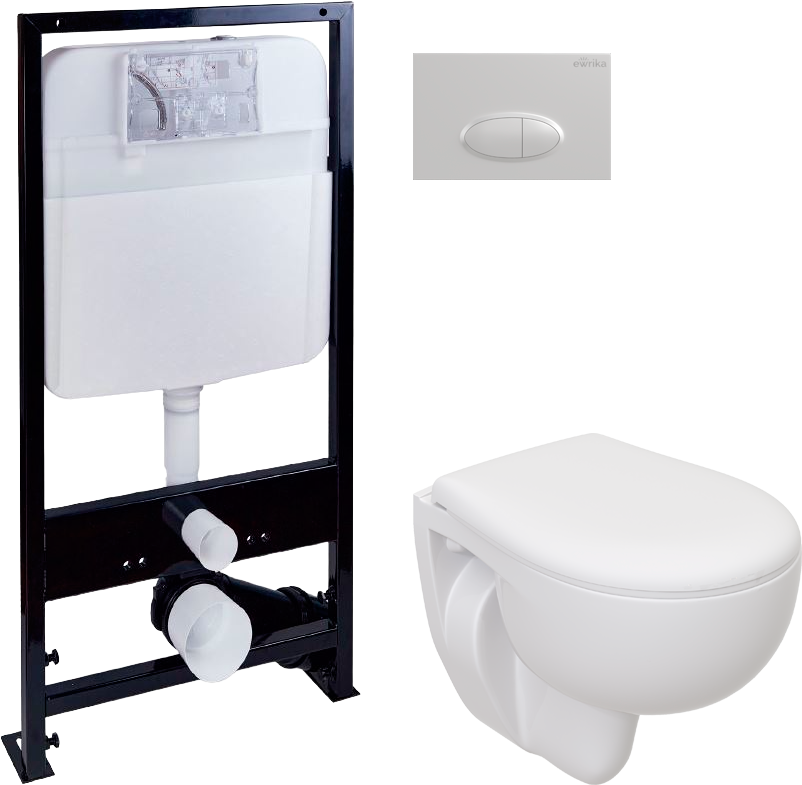 Комплект 4 в 1 Унитаз подвесной Seramiksan Natura A051041H + Сиденье AG50002 + Инсталляция EWRIKA ProLT 0026-2020 + Кнопка 0052 цвет белый