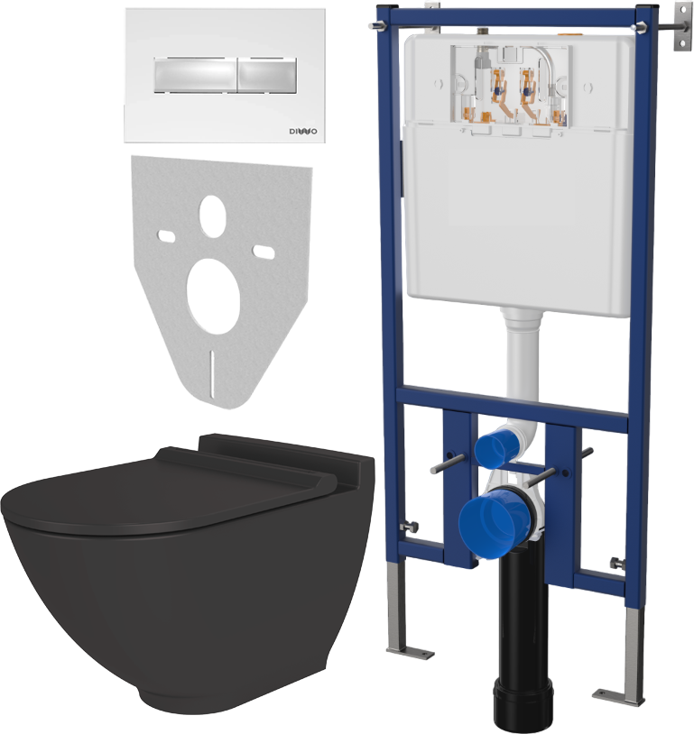 Комплект Унитаз подвесной STWORKI Rotenburg SWH52 безободковый, с микролифтом + Система инсталляции для унитазов DIWO 4501 + Кнопка смыва DIWO 7320 белая