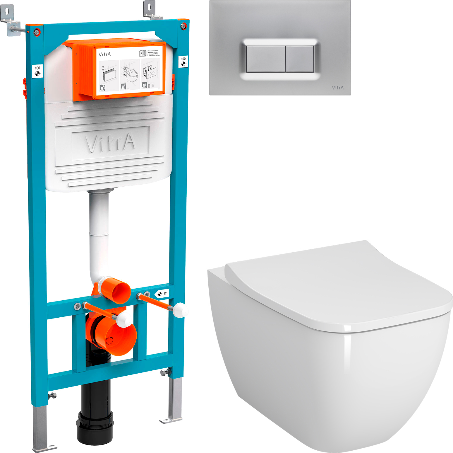 Комплект Унитаз подвесной VitrA Shift 7742B003-0075 с тонкой крышкой NKP Lento + Инсталляция 800-2013 с кнопкой смыва, хром