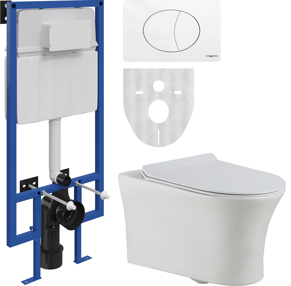 Комплект Унитаз подвесной STWORKI Ноттвиль NO-01up безободковый + Система инсталляции для унитазов STWORKI 510163 + кнопка смыва