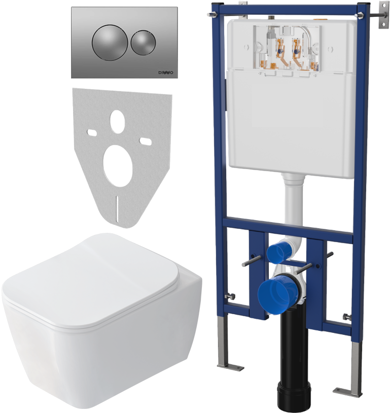 Комплект Унитаз подвесной STWORKI Монтре SETK3204-2616 безободковый, с микролифтом + Система инсталляции для унитазов DIWO 4501 + Кнопка смыва DIWO 7311 хром матовый