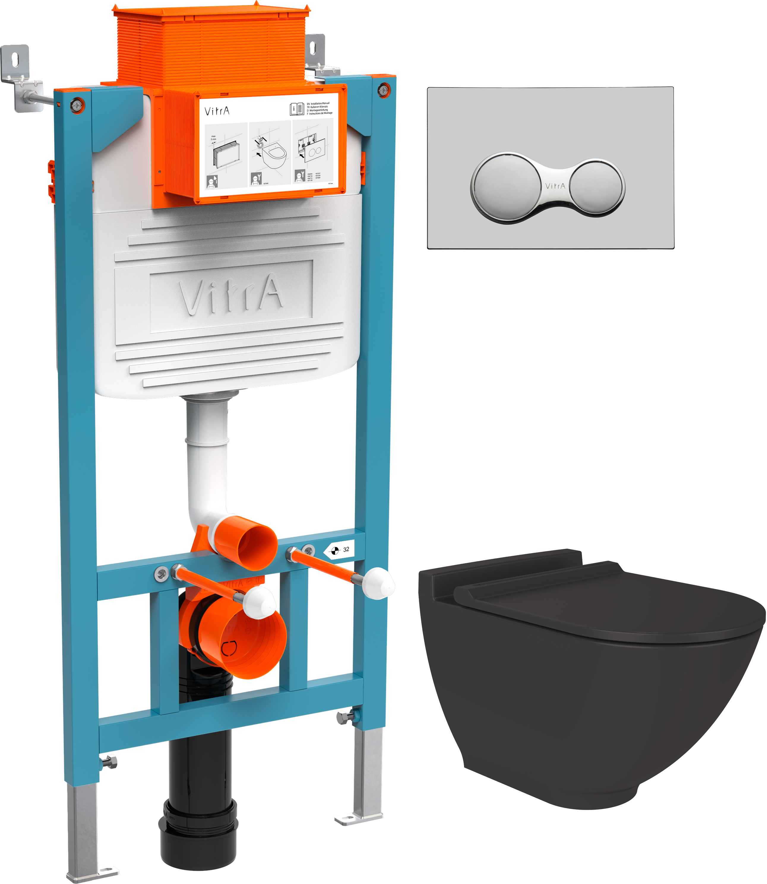 Комплект Унитаз подвесной STWORKI Rotenburg SWH52 безободковый +Инсталляция VitrA 800-2017 с кнопкой смыва, хром