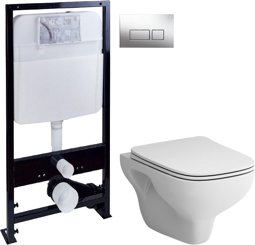 Комплект Унитаз подвесной STWORKI Берген HCBRG1700SC безободковый, с микролифтом + Инсталляция EWRIKA ProLT 0026-2020 + Кнопка 0041 хром