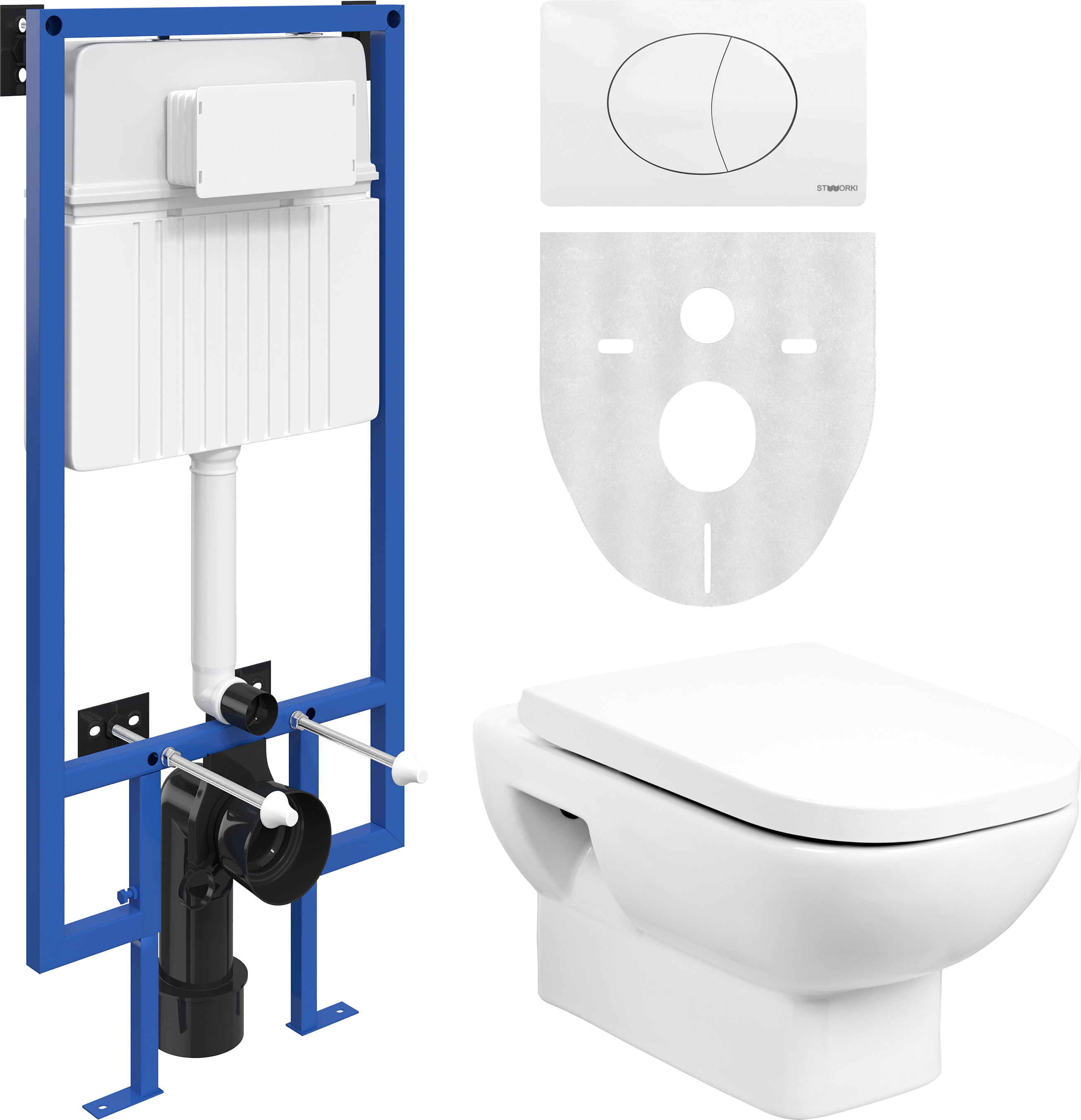 Комплект Унитаз подвесной Wanfald Norden 40302100005 белый + Инсталляция STWORKI 510162 + Кнопка 230824 белая