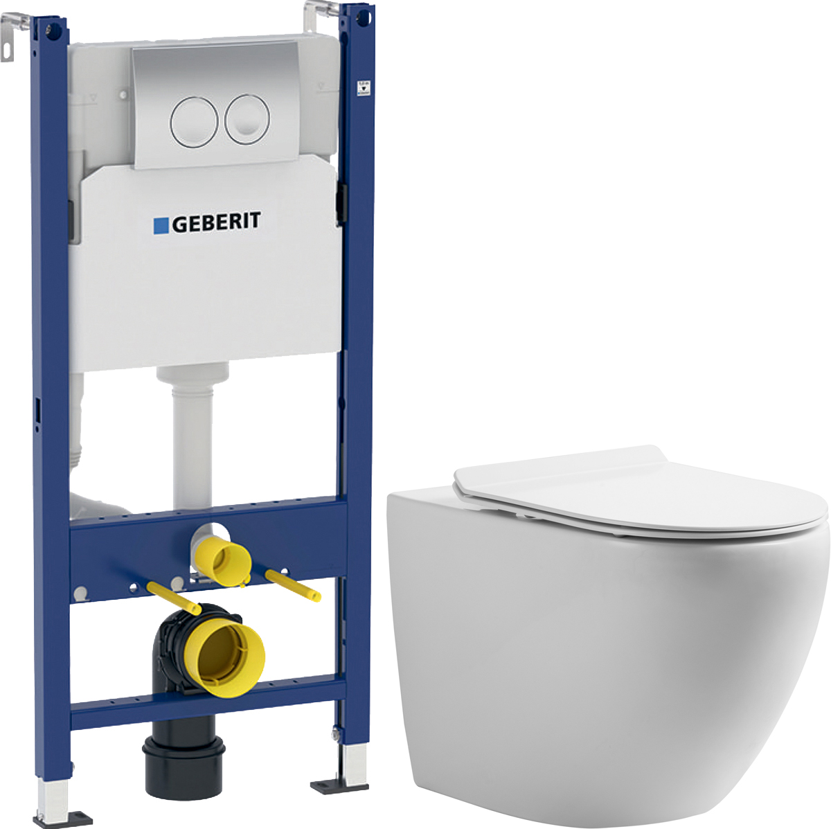 Комплект  Унитаз подвесной STWORKI Кронборг KR-01up безободковый, с микролифтом, встроенный, фарфор, с горизонтальным выпуском + Система инсталляции для унитазов Geberit Duofix UP100 458.124.21.1S с кнопкой смыва хром