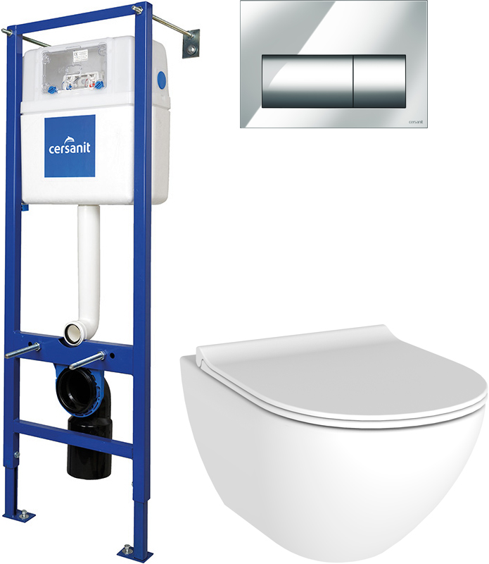 Комплект  Унитаз подвесной STWORKI Merlingen HWH55 безободковый + Система инсталляции для унитазов Cersanit Vector + Кнопка смыва Cersanit Presto BU-P