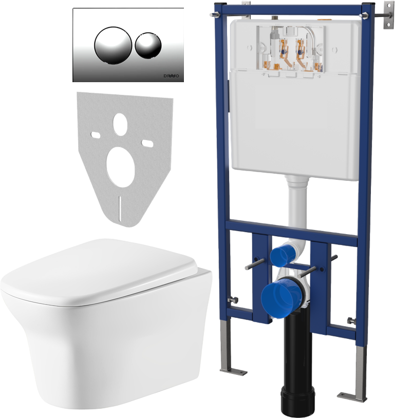 Комплект Унитаз подвесной Cerutti Spa Ami Aria 8780 безободковый, с микролифтом + Система инсталляции для унитазов DIWO 4501 + Кнопка смыва DIWO 7312 хром