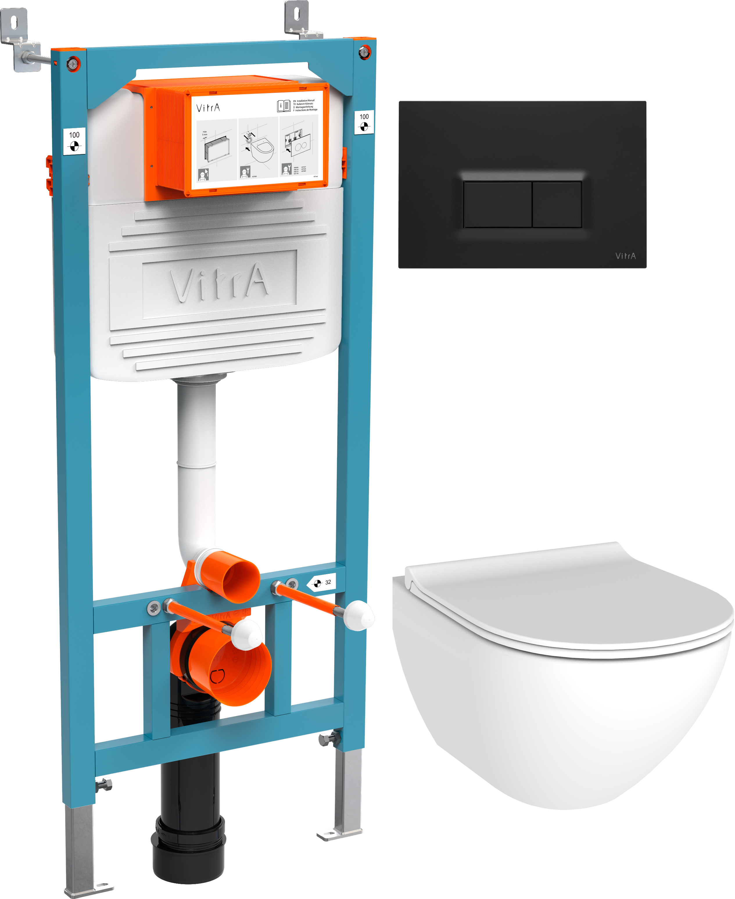 Комплект Унитаз подвесной STWORKI Merlingen HWH55 безободковый + Инсталляция VitrA 800-2014 с черной кнопкой смыва