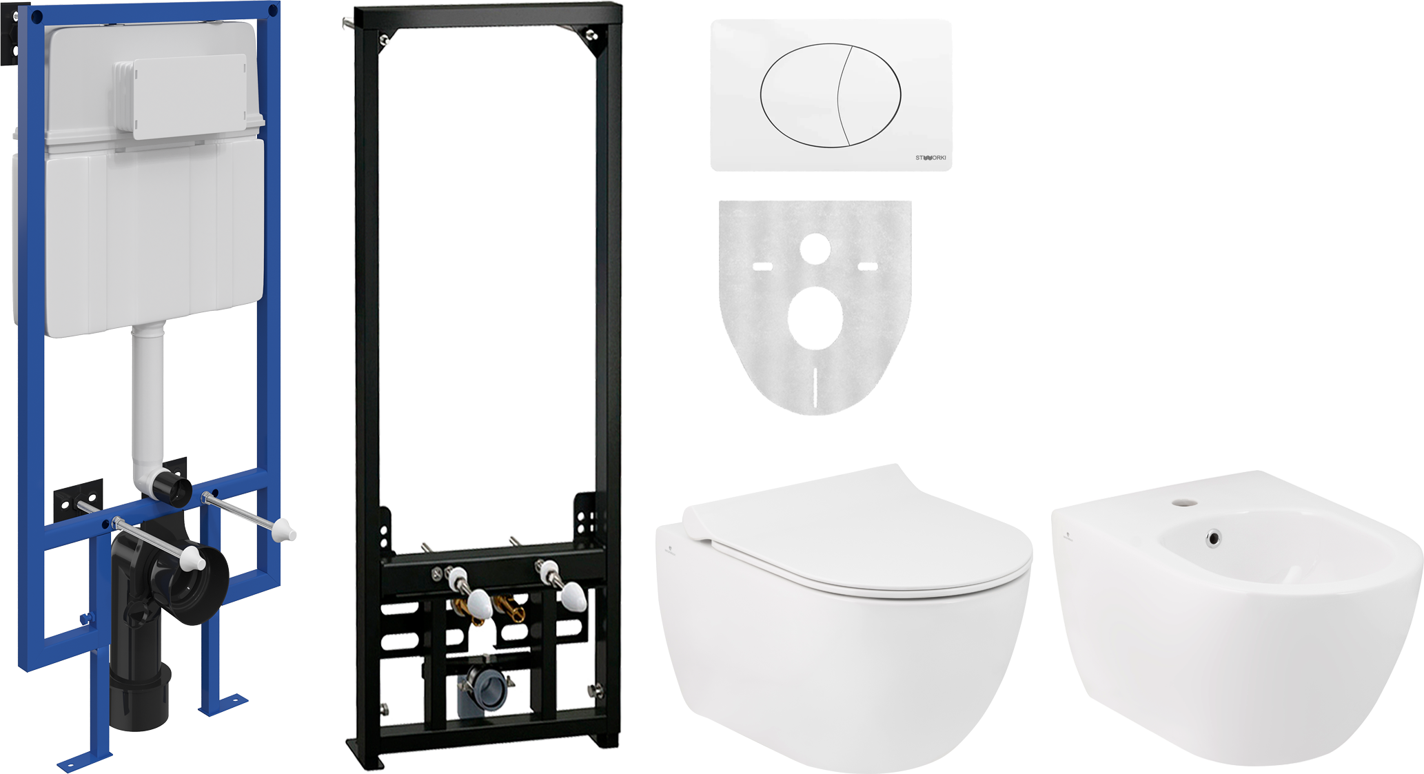 Комплект  Чаша для унитаза подвесного Seramiksan Hill A031161H безободковая + A030011 + 510163 + 230824 + A037021H + A105/1120