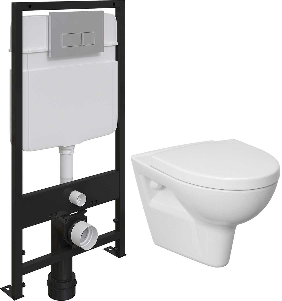 Комплект Унитаз подвесной Cersanit Parva Clean On DPL EO безободковый, с микролифтом + Система инсталляции для унитазов EWRIKA ProLT 0026-2020 + Кнопка смыва EWRIKA 0040 хром матовый