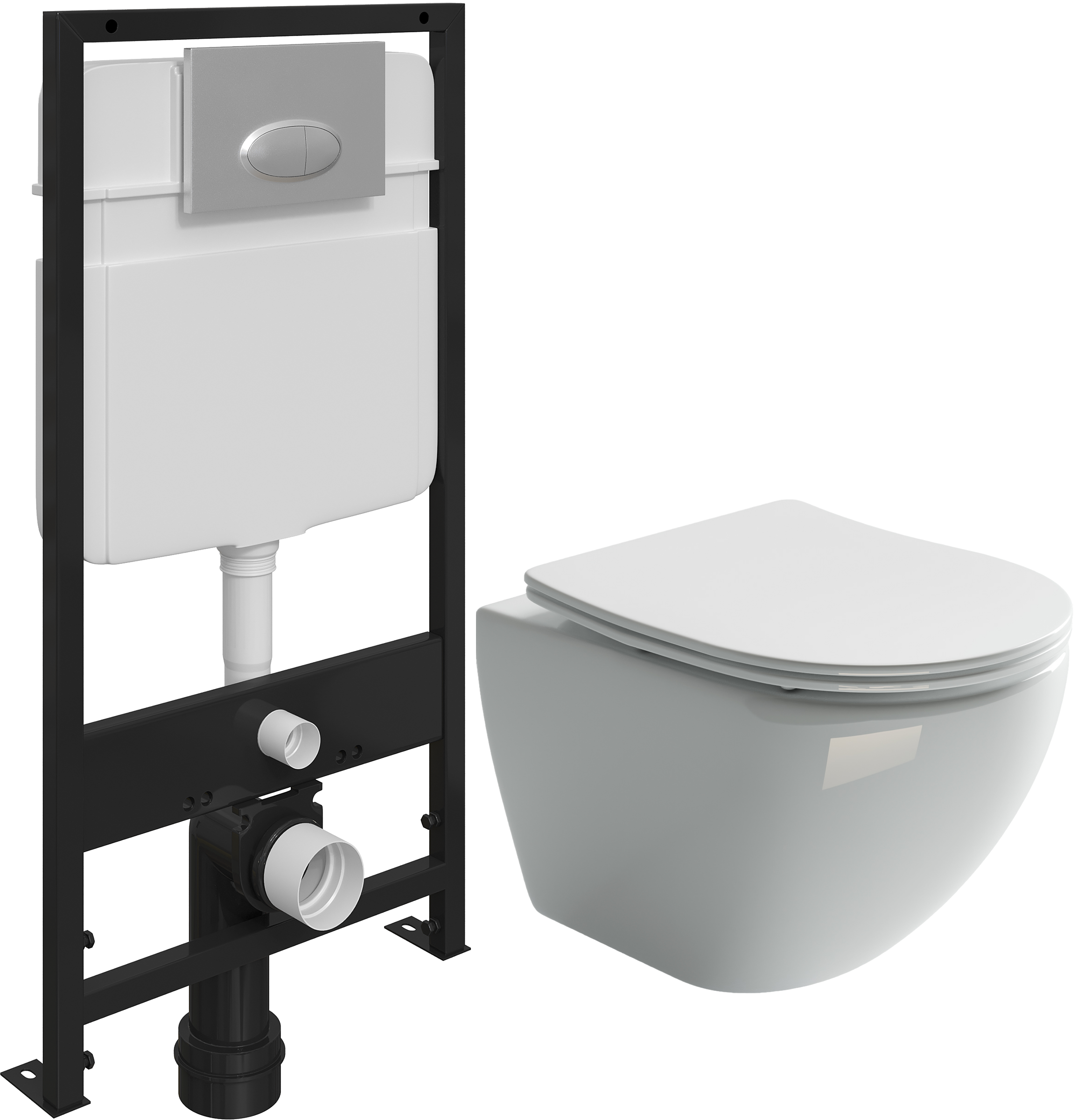 Комплект Унитаз подвесной Ceramica Nova Metropol CN4002 безободковый, с микролифтом + Система инсталляции для унитазов EWRIKA ProLT 0026-2020 + Кнопка смыва EWRIKA 0050 хром матовый