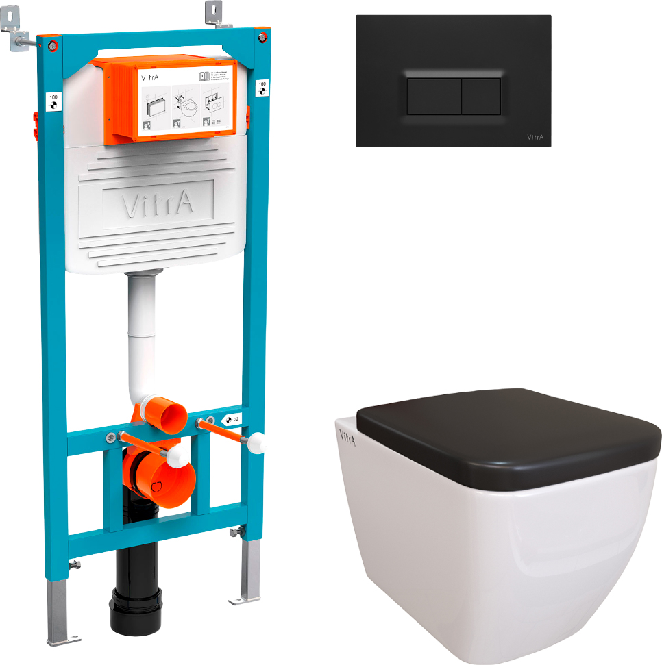 Комплект Унитаз подвесной Vitra Shift 7742B003-0075 с крышкой 91-083-009 + система инсталляции 800-2014 кнопка смыва черная