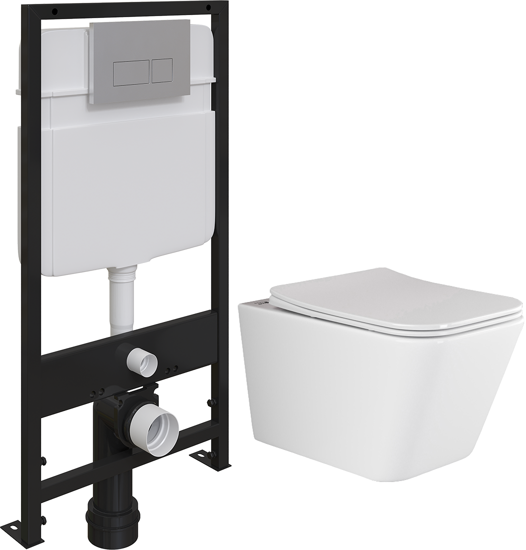 Комплект Унитаз подвесной Ceramica Nova Metric CN3007 безободковый, с микролифтом + Система инсталляции для унитазов EWRIKA ProLT 0026-2020 + Кнопка смыва EWRIKA 0040 хром матовый