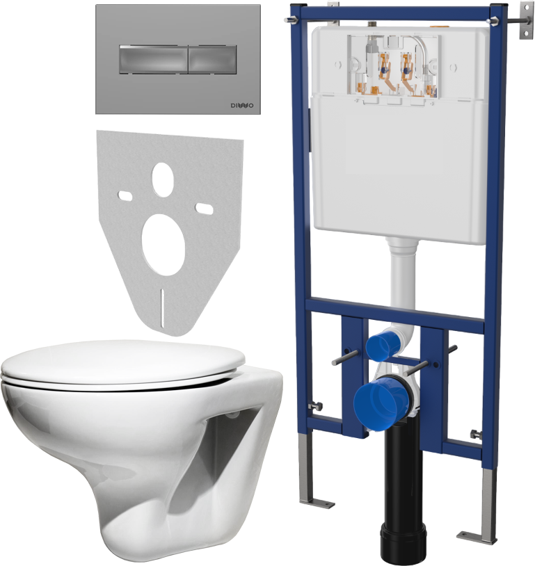 Комплект 4 в 1 Унитаз подвесной Roca Mateo 346200000 + Сиденье DIWO Матео 0346 быстросъемное, с микролифтом + Инсталляция 4501 + Кнопка 7321 цвет матовый хром