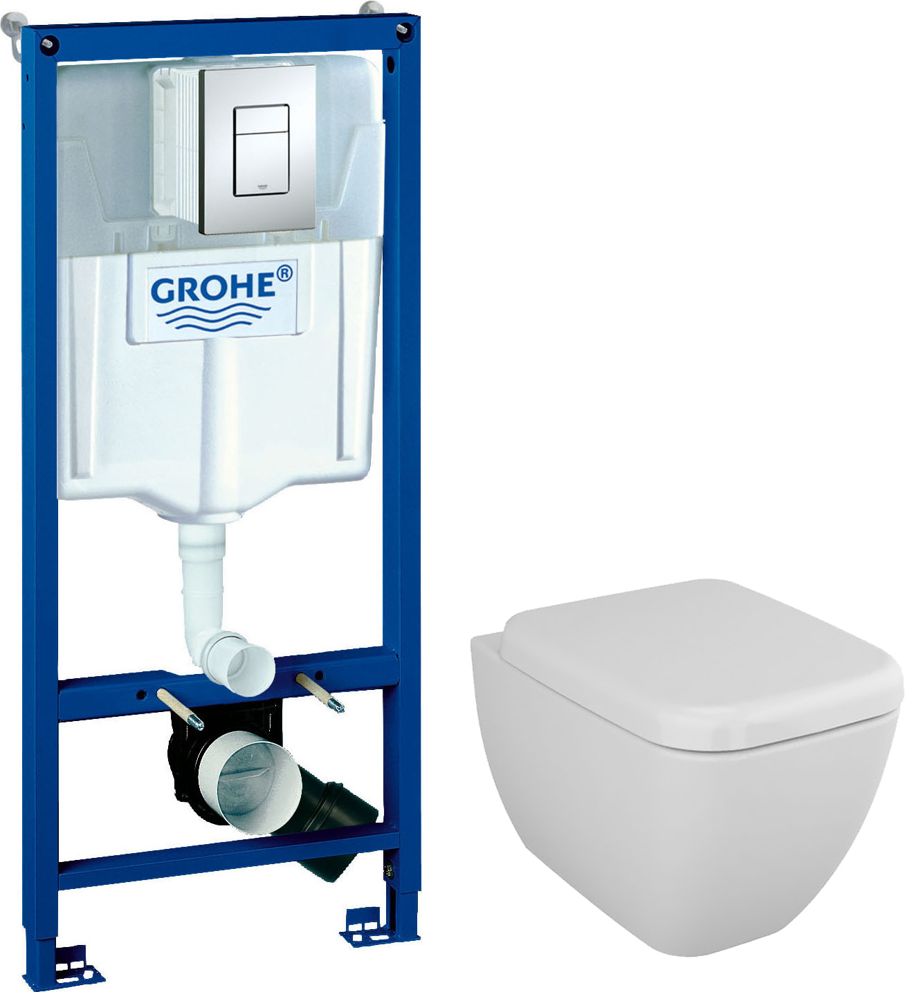 Комплект Унитаз подвесной VitrA Shift 7742B003-0075 белая глянцевая + Крышка-сиденье с микролифтом + Инсталляция Grohe Rapid SL 38772001 3 в 1 с кнопкой смыва
