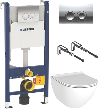 Комплект Унитаз подвесной STWORKI Merlingen HWH55 безободковый + Система инсталляции для унитазов Geberit Duofix Delta 458.124.21.1 3 в 1 с кнопкой смыва