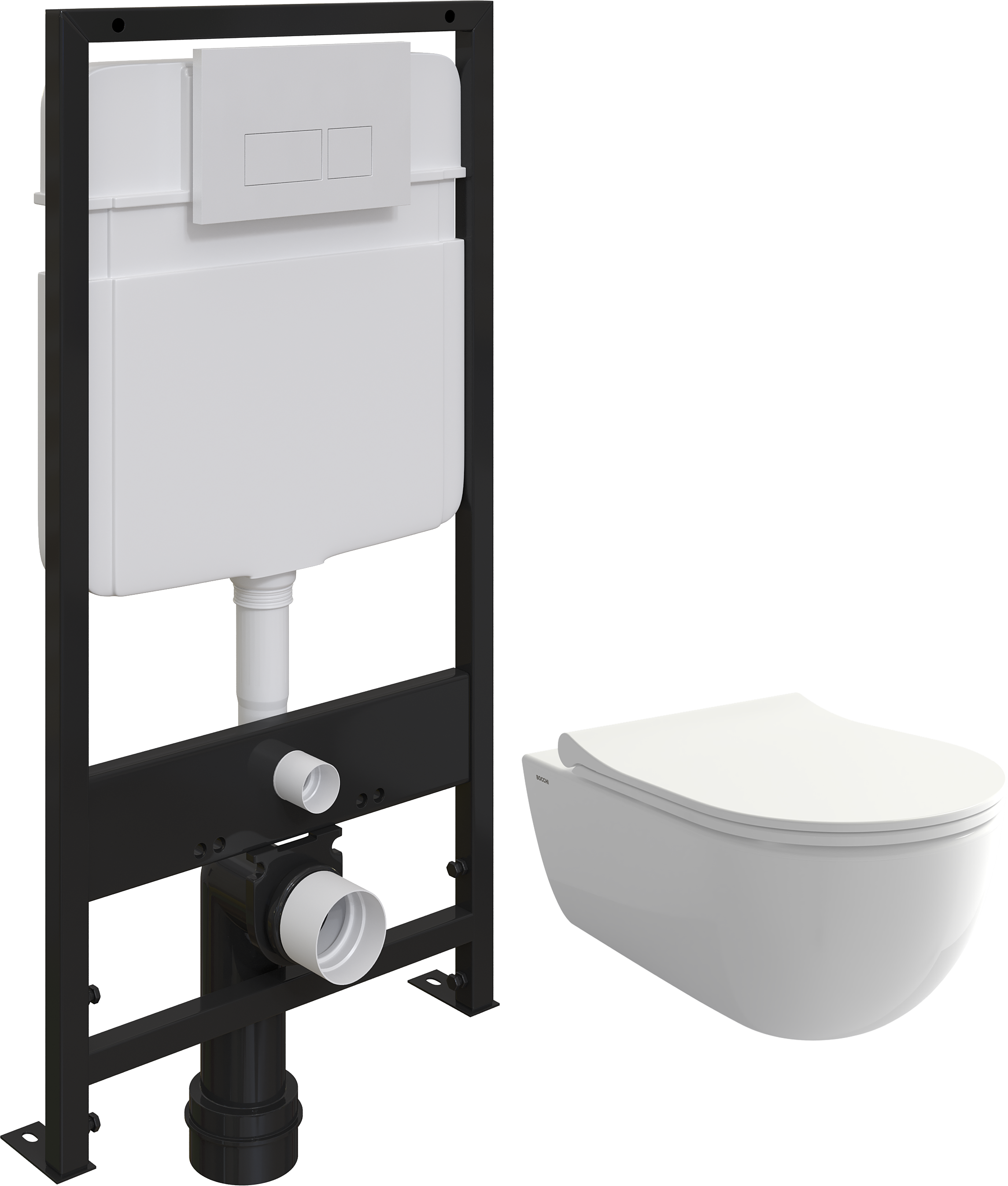 Комплект Унитаз подвесной BOCCHI V-Tondo 1416-001-0129 белый глянцевый + Крышка A0336-001 с микролифтом, глянцевая белая + Инсталляция EWRIKA ProLT 0026-2020 + Кнопка 0042 белая