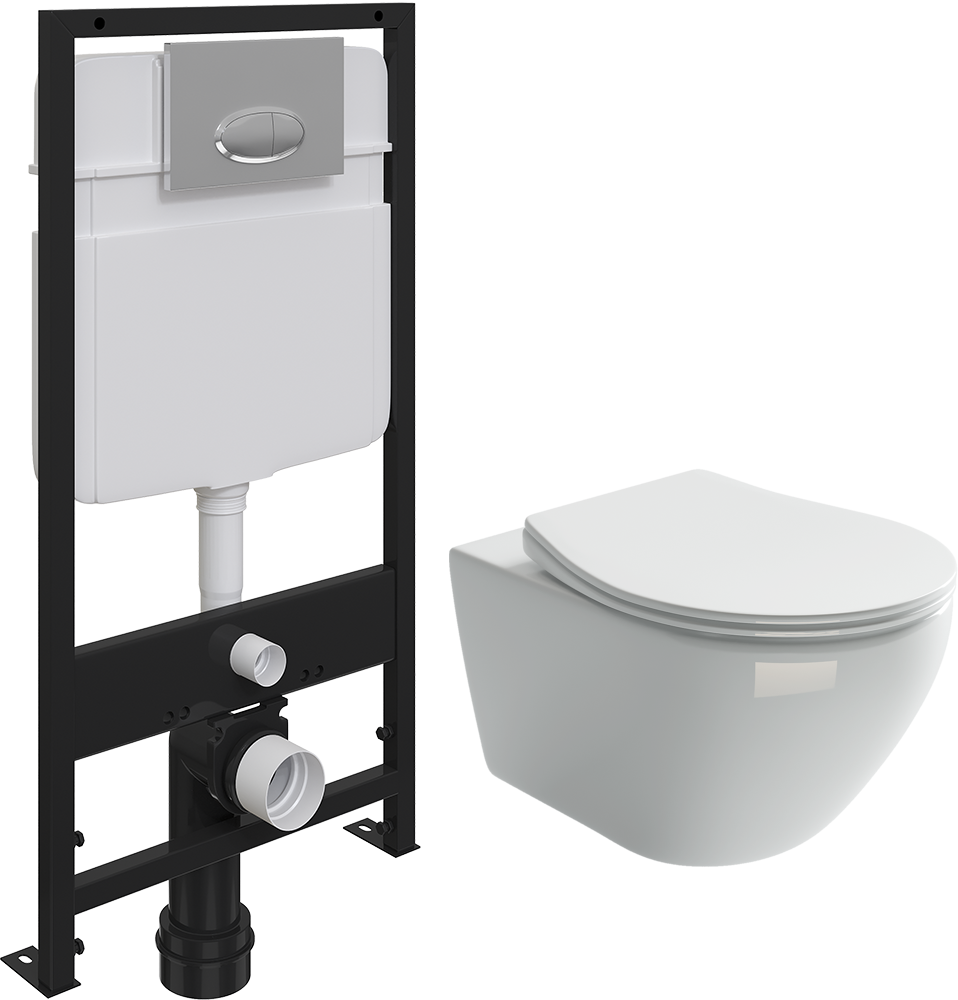 Комплект Унитаз подвесной Ceramica Nova Pearl CN8001 с микролифтом + Система инсталляции для унитазов EWRIKA ProLT 0026-2020 + Кнопка смыва EWRIKA 0051 хром