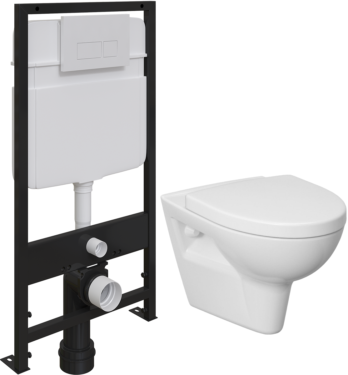 Комплект Унитаз подвесной Cersanit Parva Clean On DPL EO безободковый, с микролифтом + Система инсталляции для унитазов EWRIKA ProLT 0026-2020 + Кнопка смыва EWRIKA 0042 белая