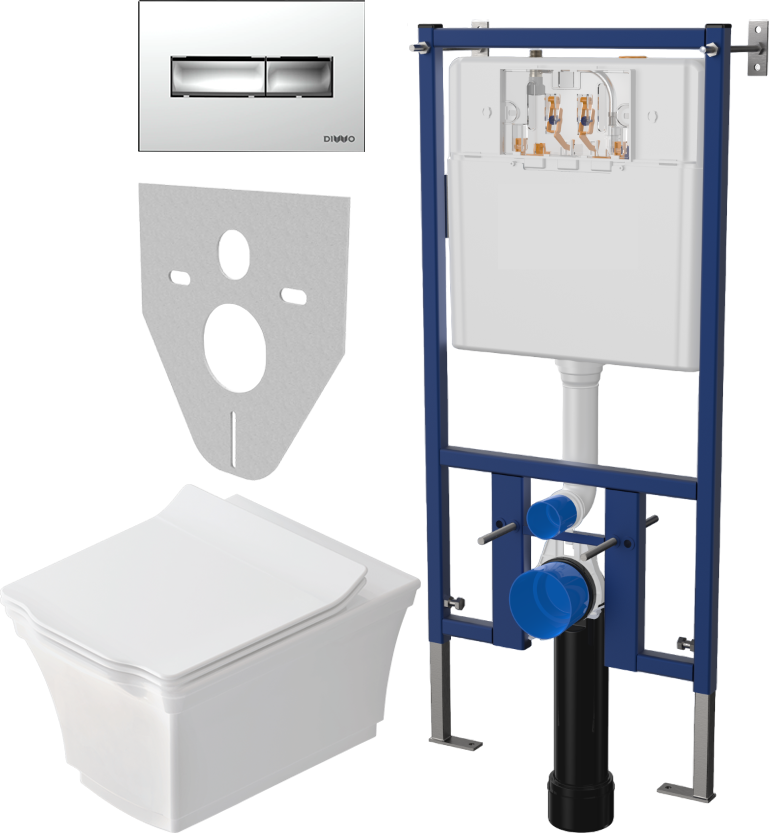 Комплект Унитаз подвесной STWORKI Хадстен SETK3304-0616-001-1-6000 с микролифтом + Система инсталляции для унитазов DIWO 4501 + Кнопка смыва DIWO 7322 хром