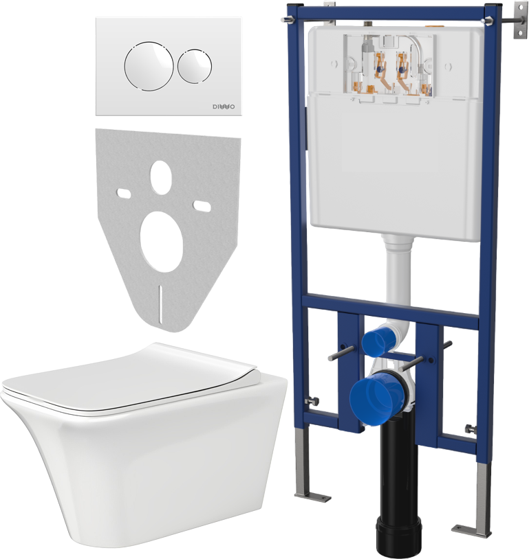 Комплект Унитаз подвесной Cerutti Spa Nivolet Aria 9034 безободковый, с микролифтом + Система инсталляции для унитазов DIWO 4501 + Кнопка смыва DIWO 7310 белая