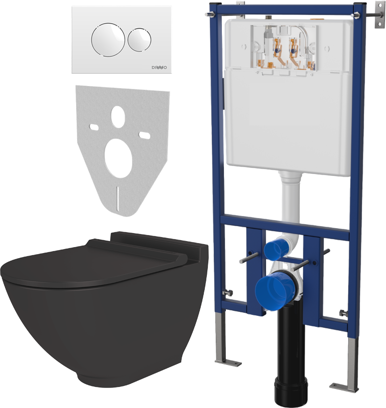 Комплект Унитаз подвесной STWORKI Rotenburg SWH52 безободковый, с микролифтом + Система инсталляции для унитазов DIWO 4501 + Кнопка смыва DIWO 7310 белая