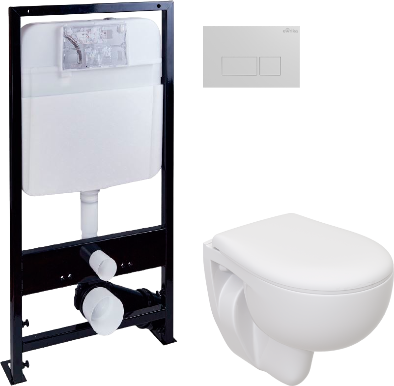 Комплект 4 в 1 Унитаз подвесной Seramiksan Natura A051041H + Сиденье AG50002 + Инсталляция EWRIKA ProLT 0026-2020 + Кнопка 0042 цвет белый
