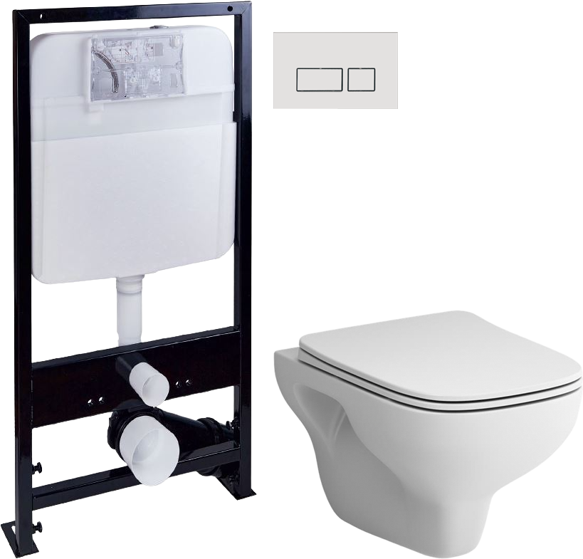 Комплект Унитаз подвесной STWORKI Берген HCBRG1700SC безободковый, с микролифтом + Инсталляция EWRIKA ProLT 0026-2020 + Кнопка 0042 белая