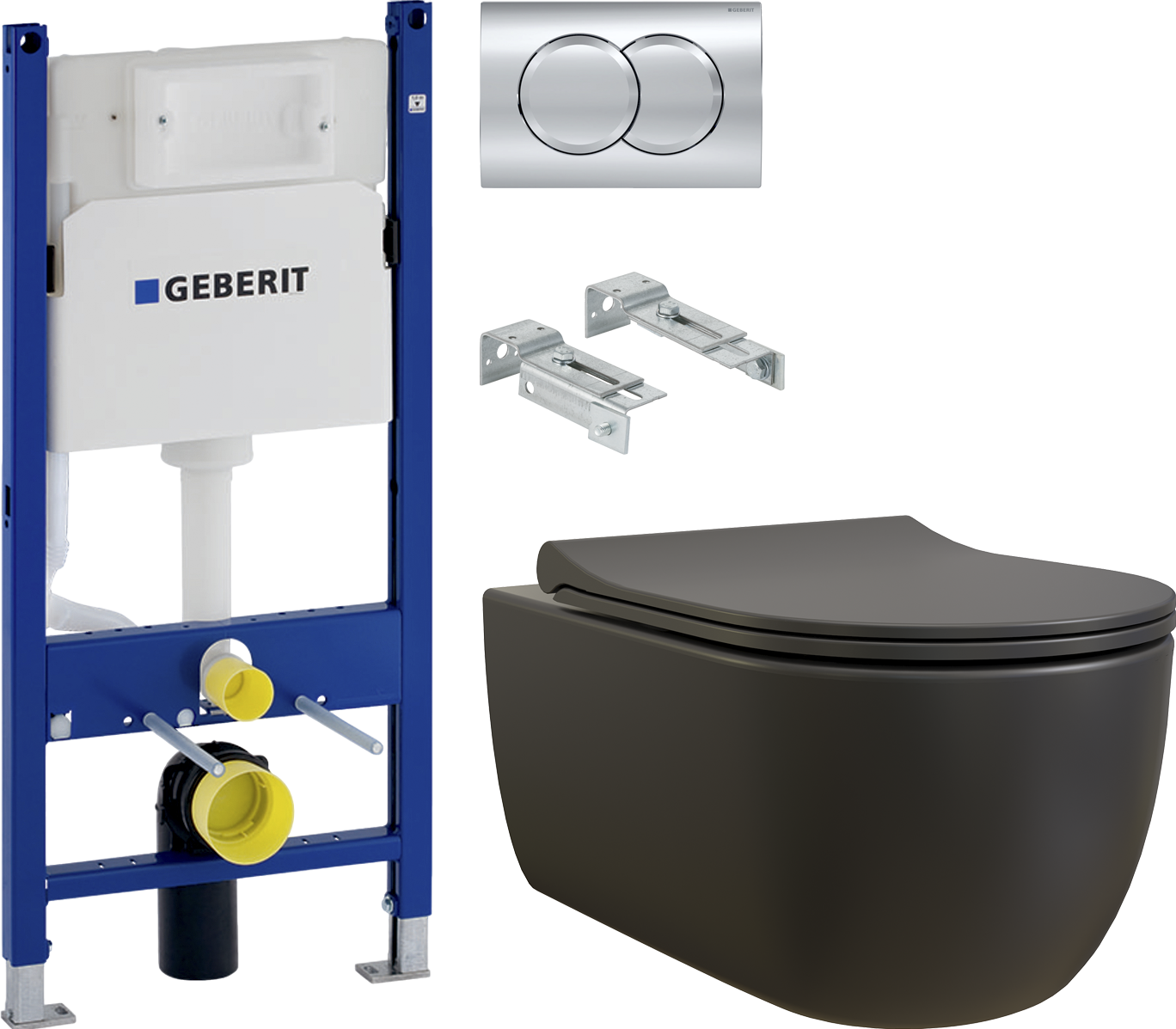 Комплект  Унитаз подвесной BOCCHI V-Tondo 1416-004-0129 черный матовый, с крышкой A0336-004 с микролифтом + Система инсталляции для унитазов Geberit Duofix Delta 458.124.21.3 с кнопкой смыва, хром