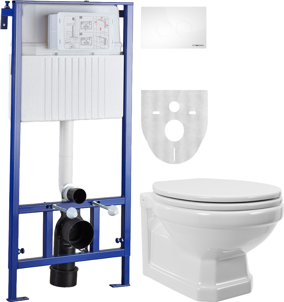 Комплект Унитаз подвесной STWORKI Драммен HDC609WH с микролифтом + Инсталляция + Кнопка Хельсинки 500470 белая