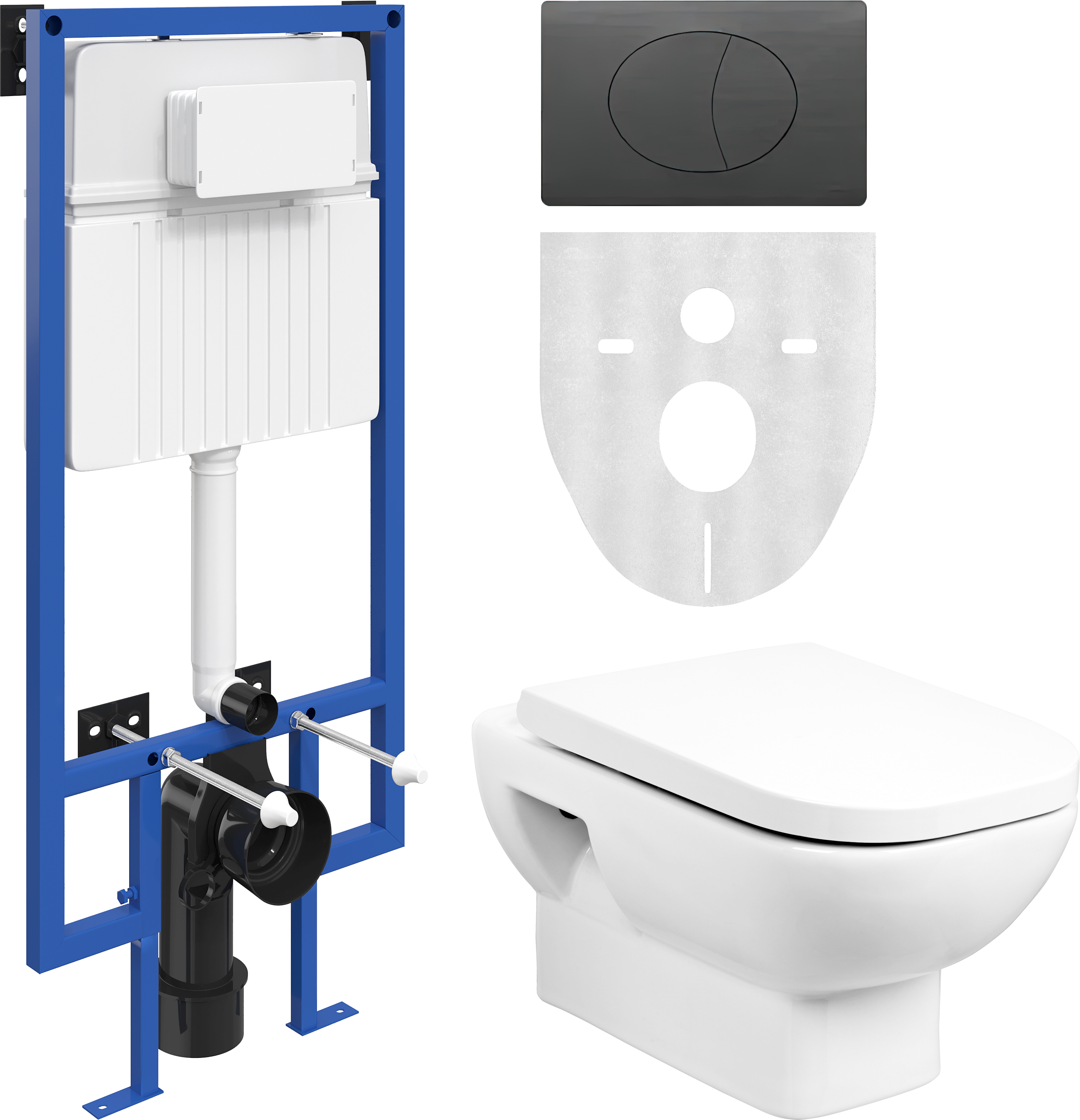 Комплект Унитаз подвесной Wanfald Norden 40302100005 белый + Инсталляция STWORKI 510162 + Кнопка 230858 черный матовый