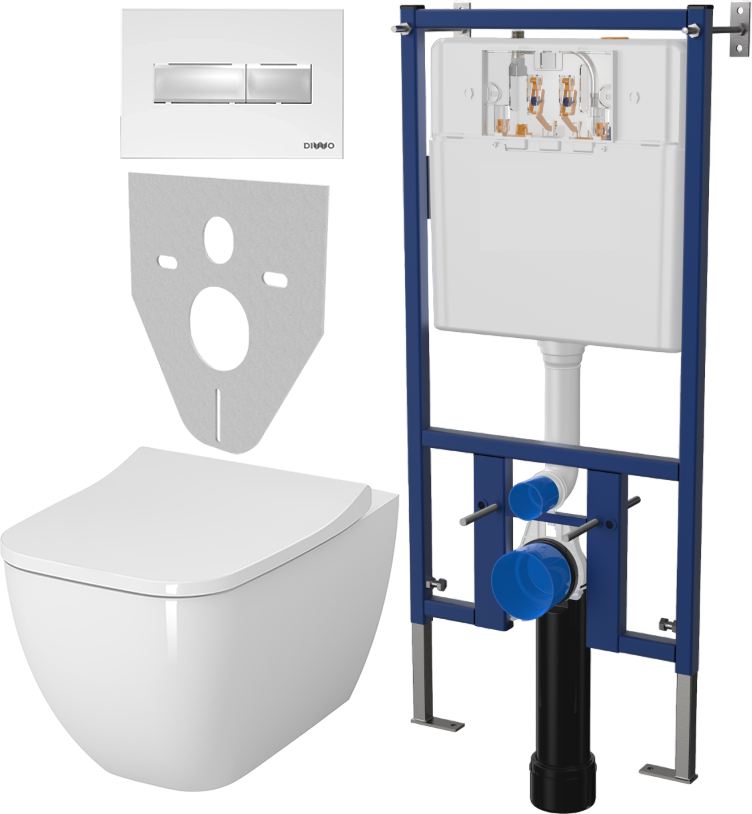 Комплект Унитаз подвесной VitrA Shift 7742B003-0075 крышка NKP Lento 0405, безободковый, с микролифтом + Система инсталляции для унитазов DIWO 4501 + Кнопка смыва DIWO 7320 белая