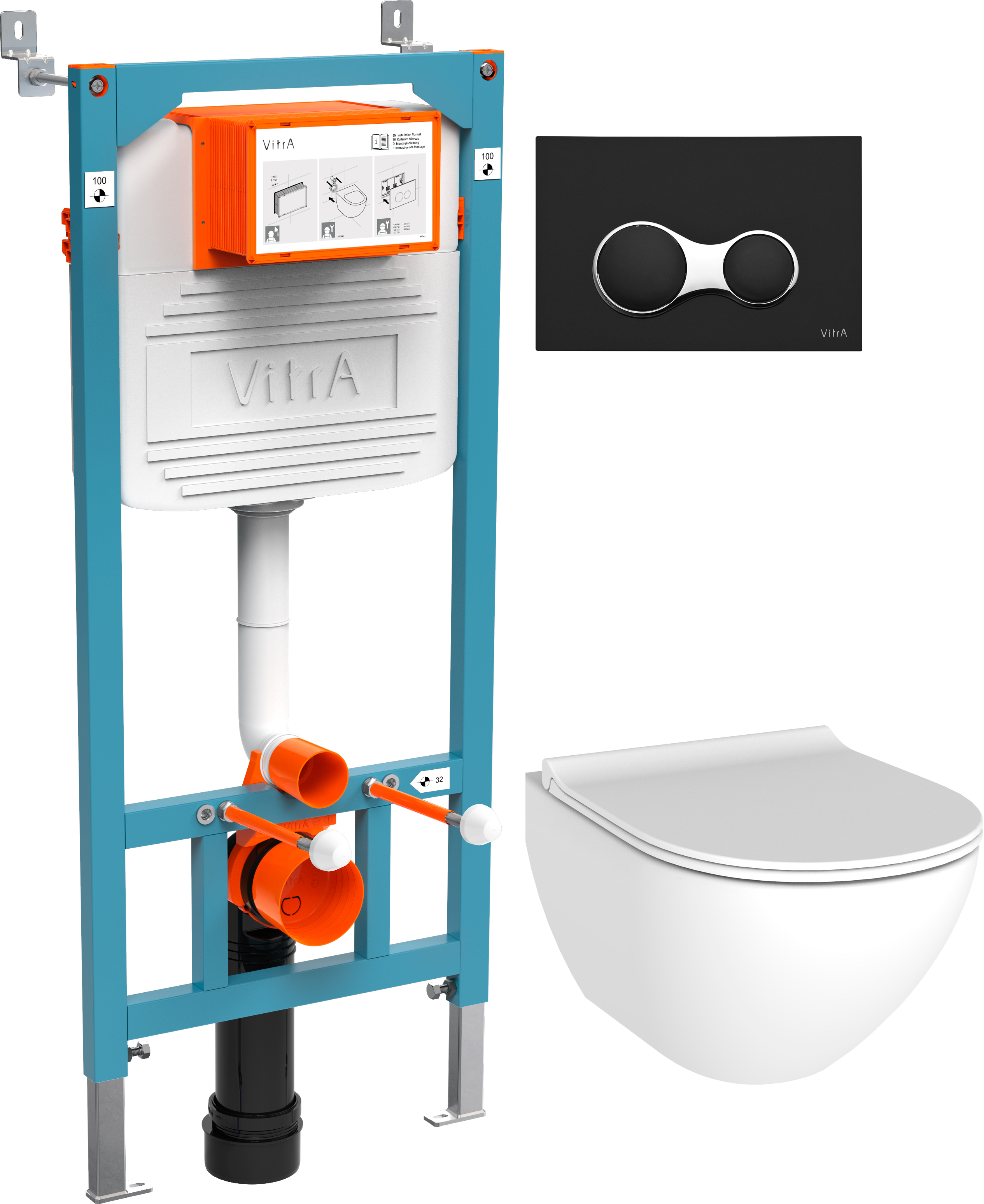 Комплект Унитаз подвесной STWORKI Merlingen HWH55 безободковый + Инсталляция VitrA 800-2011 с черной кнопкой смыва
