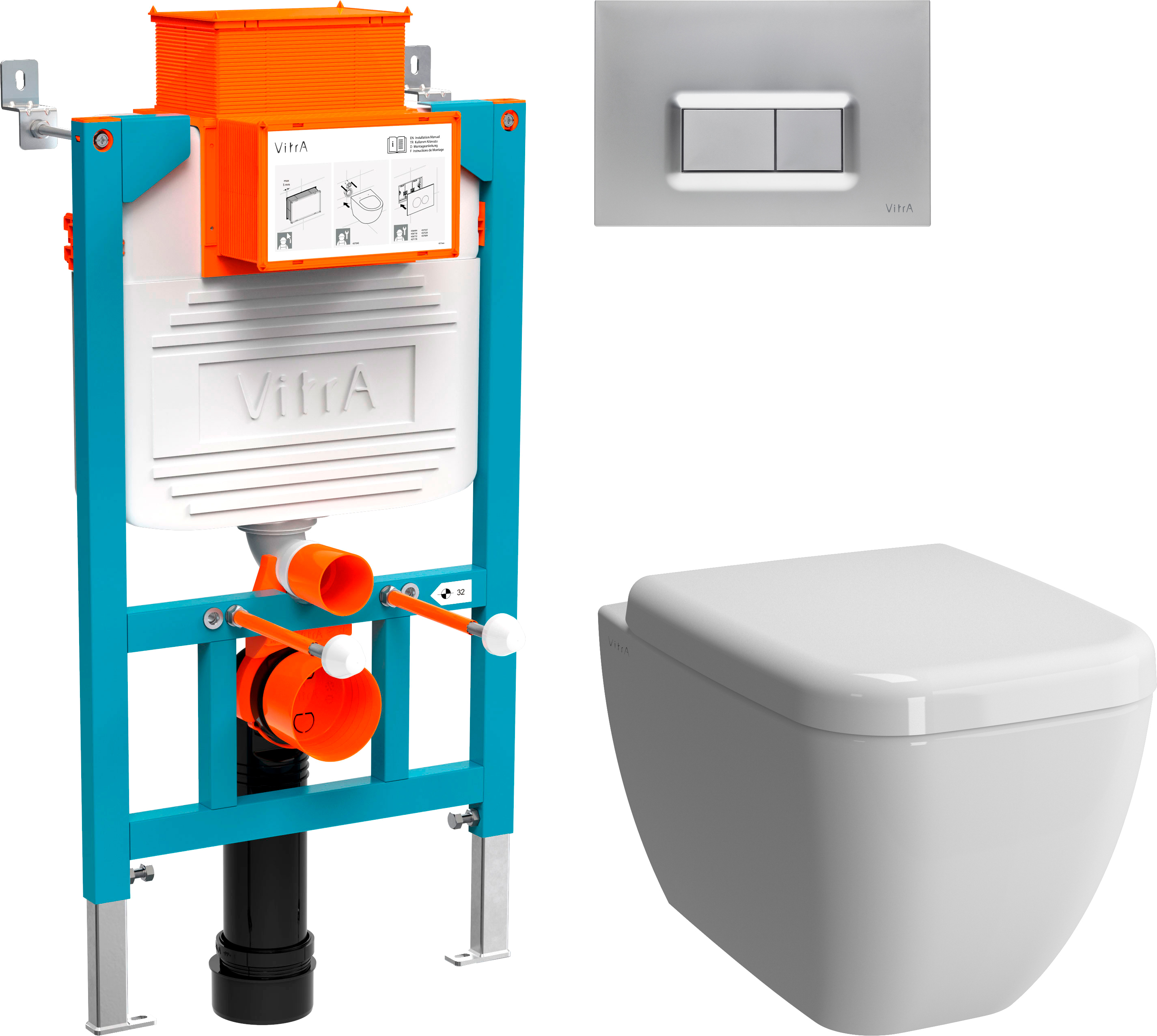 Комплект  Унитаз подвесной VitrA Shift 7742B003-0075 с микролифтом + Крышка-сиденье NKP Dolce 0406 с микролифтом + Система инсталляции для унитазов VitrA 800-2018 с кнопкой смыва, хром