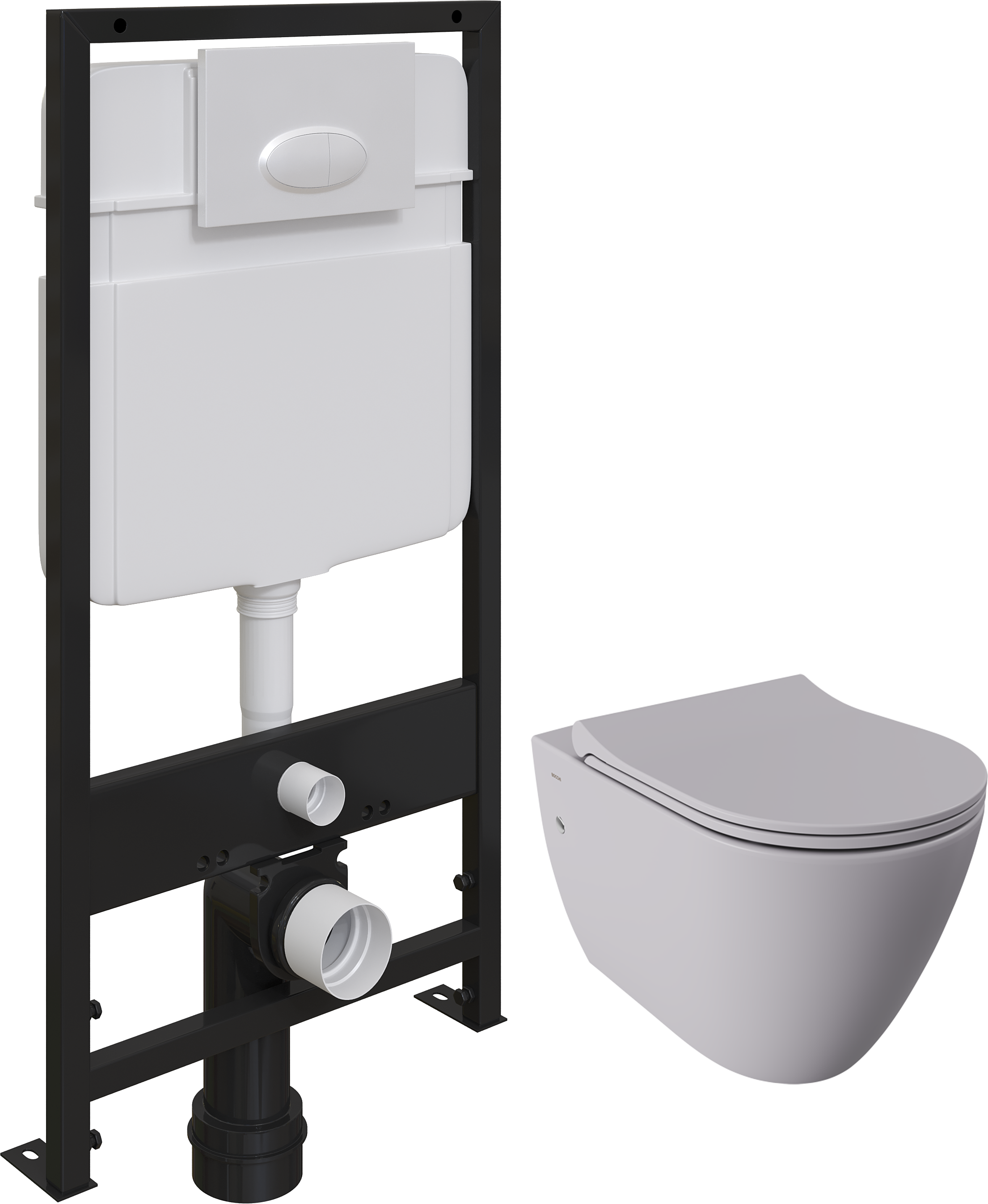 Комплект Унитаз подвесной BOCCHI Venezia 1295-006-0129 серый матовый, тонкая крышка с микролифтом + Система инсталляции для унитазов EWRIKA ProLT 0026-2020 с кнопкой смыва 0052 белой матовой