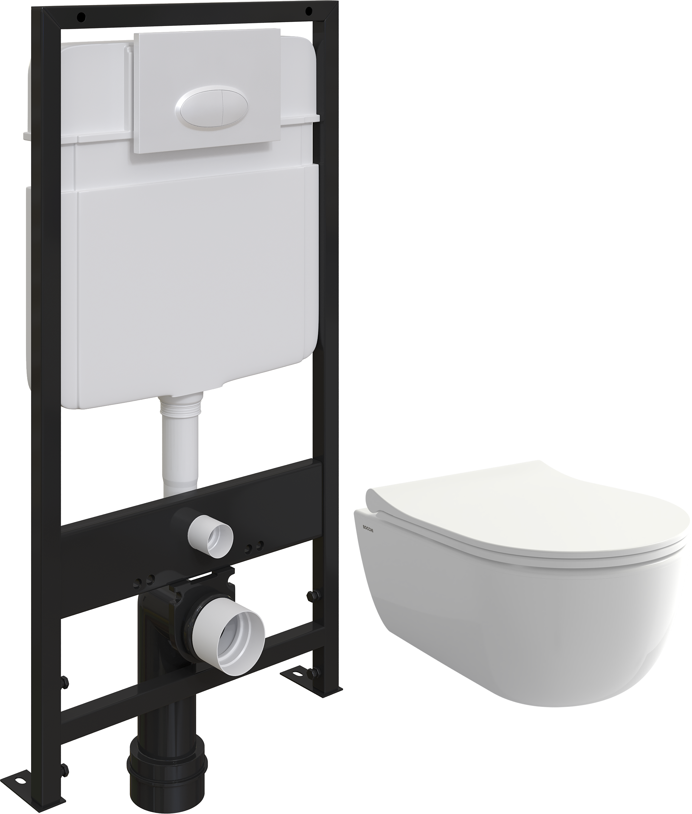 Комплект Унитаз подвесной BOCCHI V-Tondo Rimless 1417-001-0129 белый глянцевый + Крышка A0336-001 с микролифтом, глянцевая белая + Инсталляция EWRIKA ProLT 0026-2020 + Кнопка 0052 белая