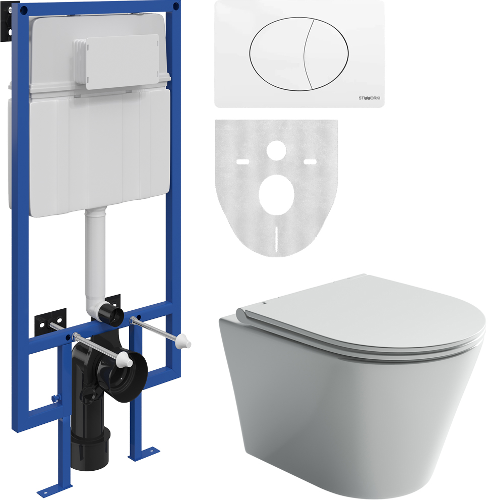 Комплект STWORKI Унитаз подвесной Ceramica Nova Forma CN3011 + Система инсталляции для унитазов STWORKI 510163 + кнопка смыва