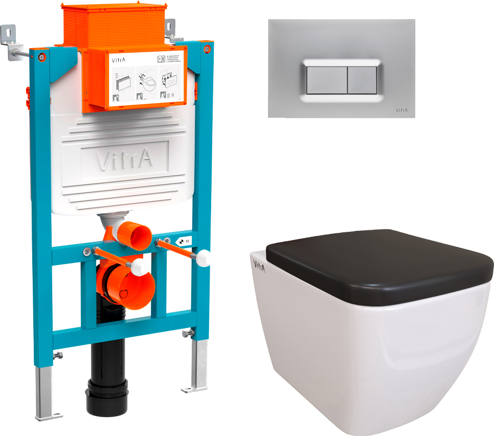 Комплект Унитаз подвесной Vitra Shift 7742B003-0075 с крышкой 91-083-009 + система инсталляции 800-2018 кнопка смыва хром