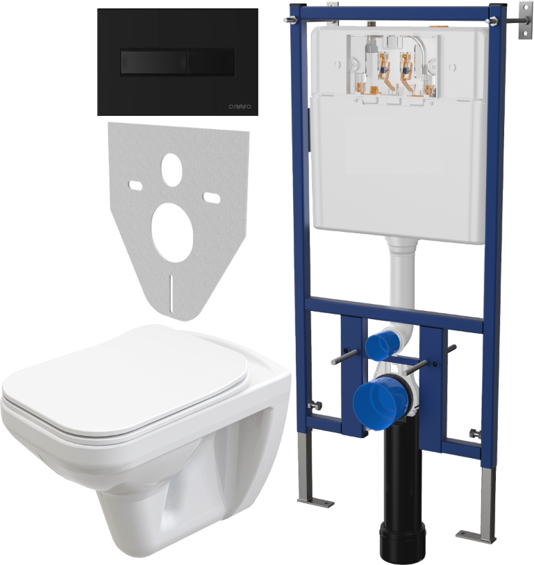 Комплект Унитаз подвесной STWORKI Дублин SETK3504-0605-001-1-6000 с микролифтом + Система инсталляции для унитазов DIWO 4501 + Кнопка смыва DIWO 7323 черная матовая