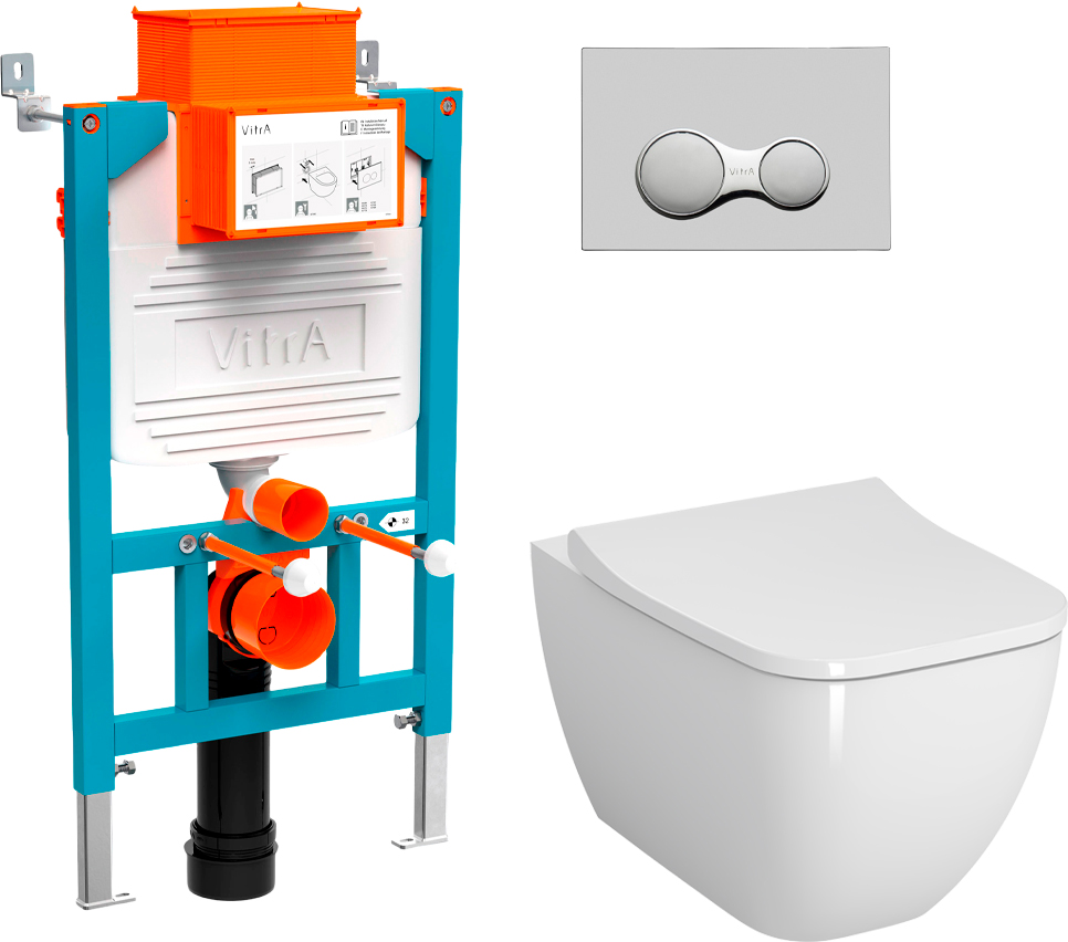 Комплект Унитаз подвесной Vitra Shift 7742B003-0075 с крышкой 191-003-009 + система инсталляции 800-2017 кнопка смыва хром