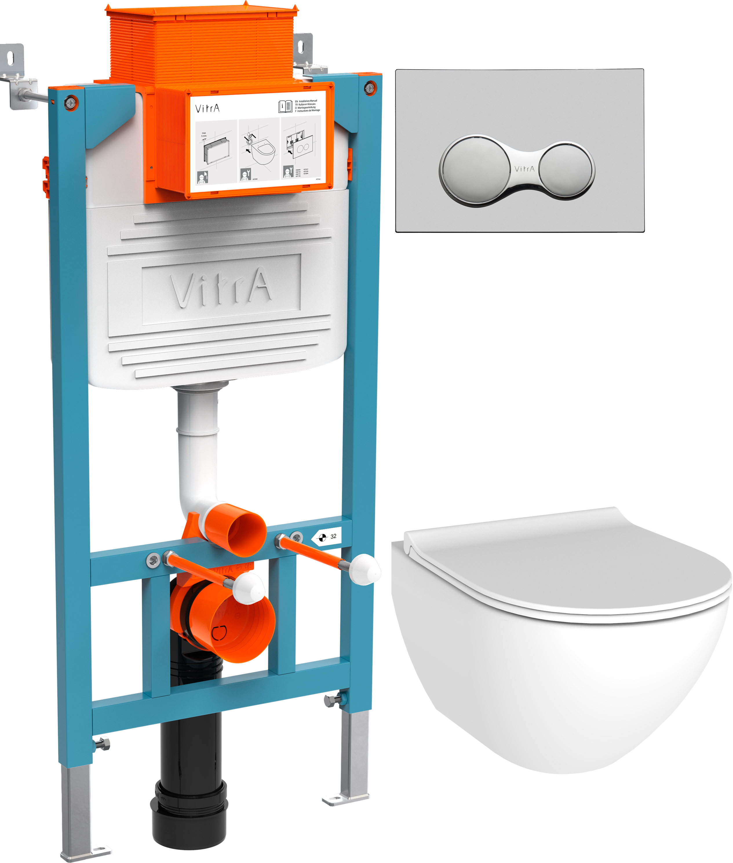 Комплект Унитаз подвесной STWORKI Merlingen HWH55 безободковый + Инсталляция VitrA 800-2015 с кнопкой смыва, хром