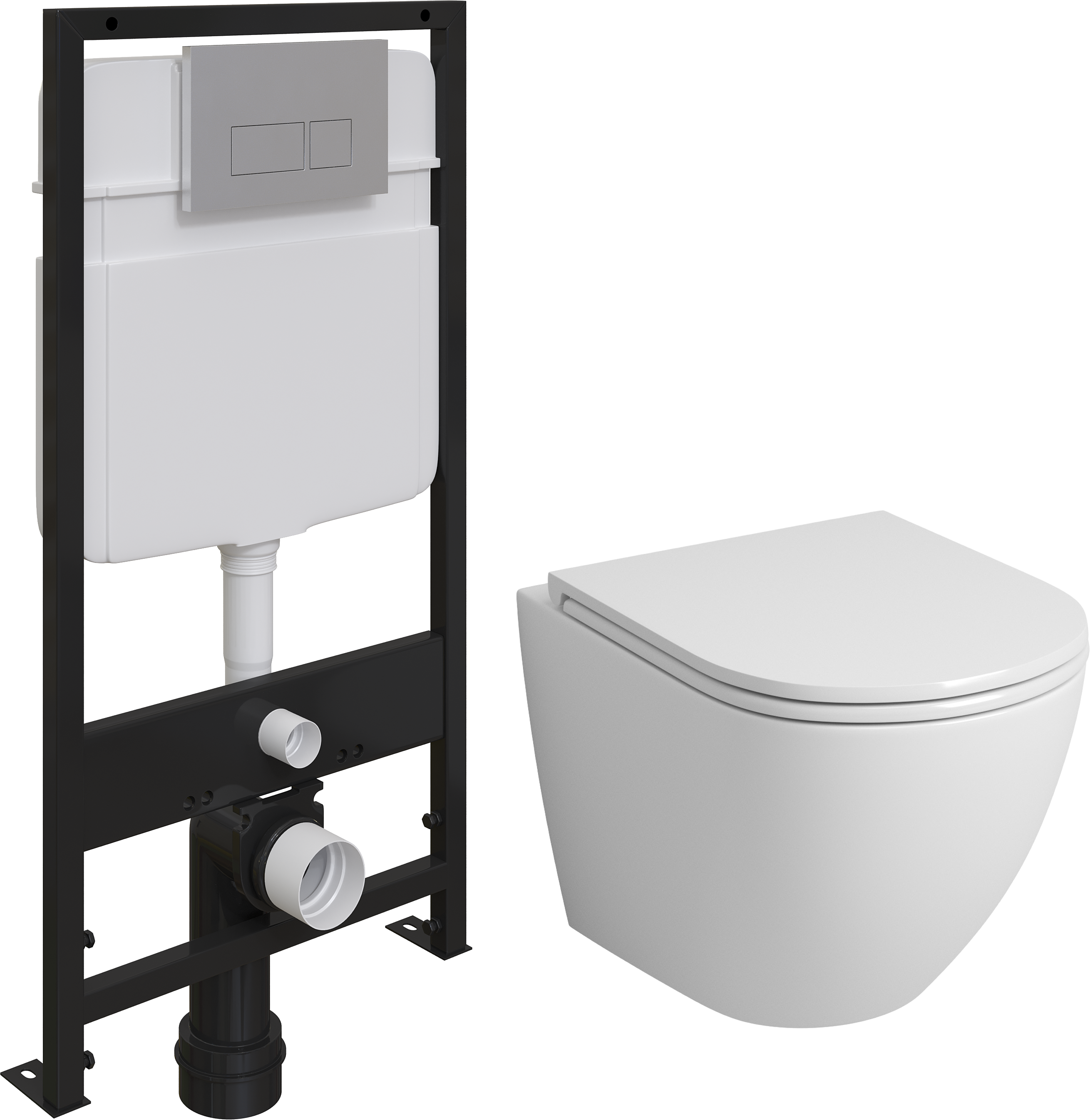 Комплект Унитаз подвесной Grossman GR-4455S безободковый, с микролифтом + Система инсталляции для унитазов EWRIKA ProLT 0026-2020 + Кнопка смыва EWRIKA 0040 хром матовый