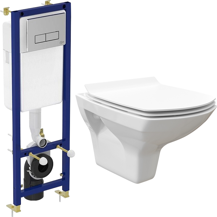 Комплект Унитаз подвесной STWORKI Стокгольм Clean On DPL EO slim безободковый + Система инсталляции для унитазов Ideal Standard W3710AA 4 в 1