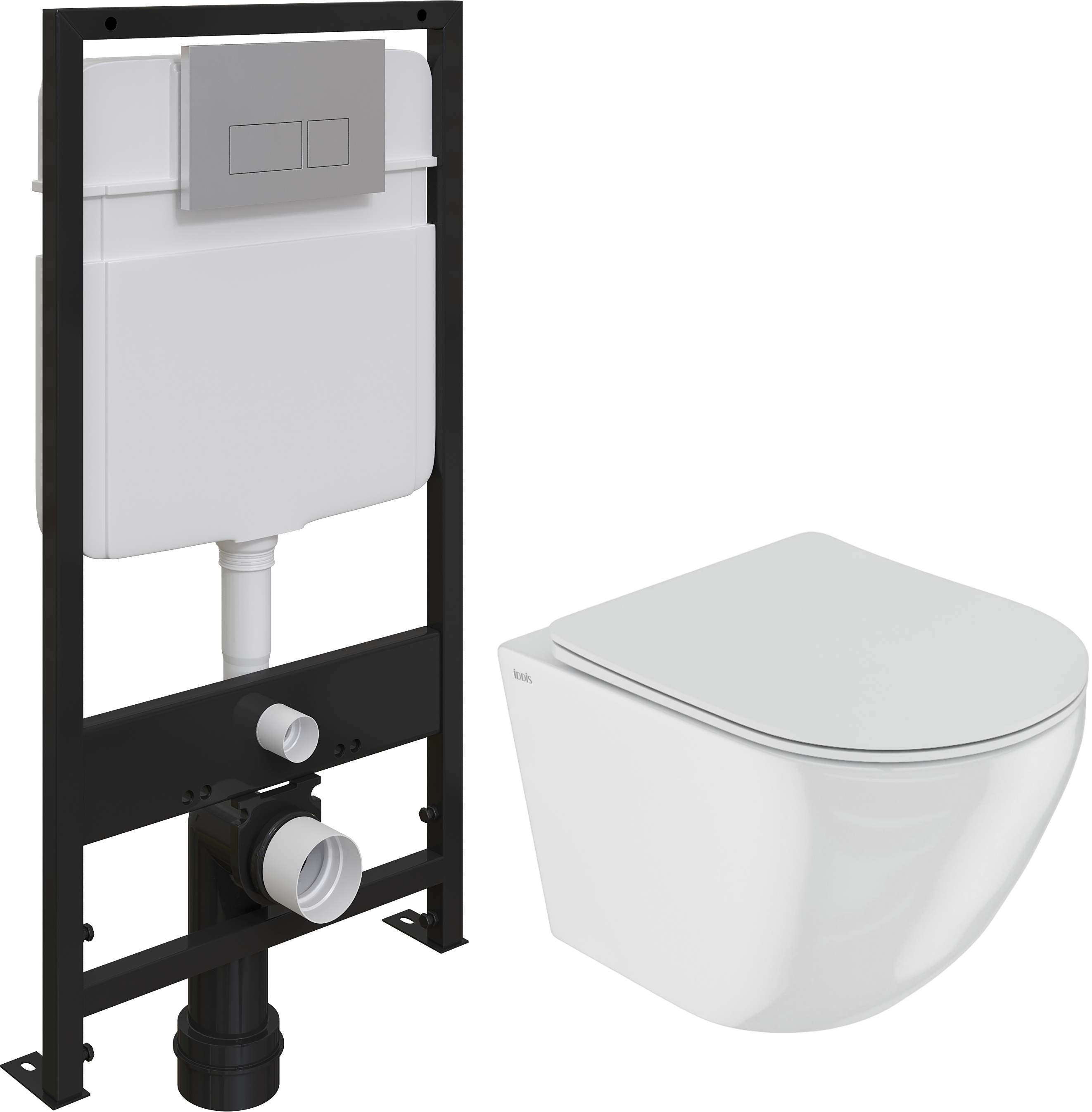 Комплект Унитаз подвесной IDDIS Blanco BLARDSEi25 безободковый, с микролифтом + Система инсталляции для унитазов EWRIKA ProLT 0026-2020 + Кнопка смыва EWRIKA 0040 хром матовый