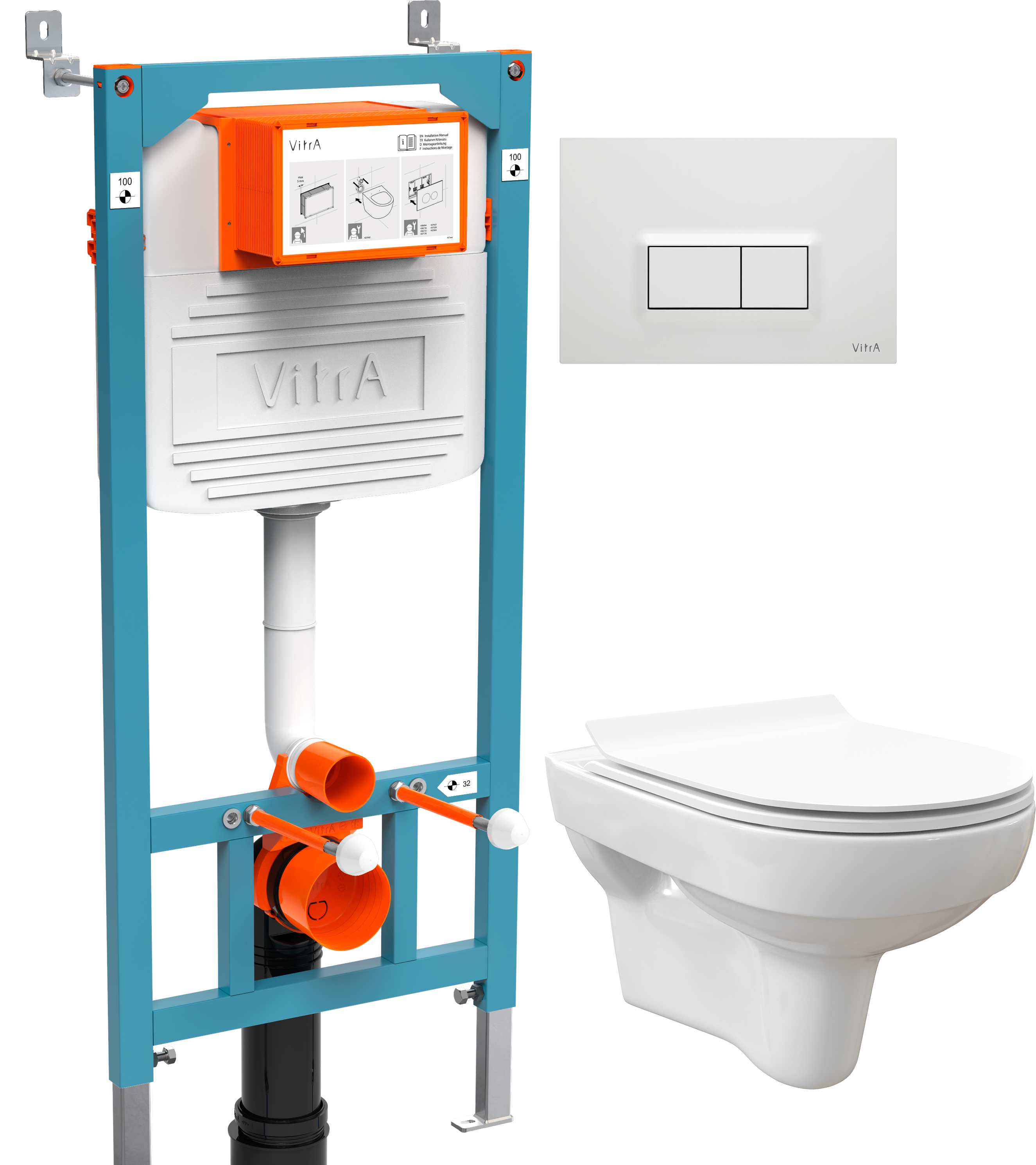 Комплект Унитаз подвесной STWORKI Хельсинки Clean On DPL EO slim 63429 безободковый + Инсталляции VitrA 800-2012 с белой кнопкой смыва