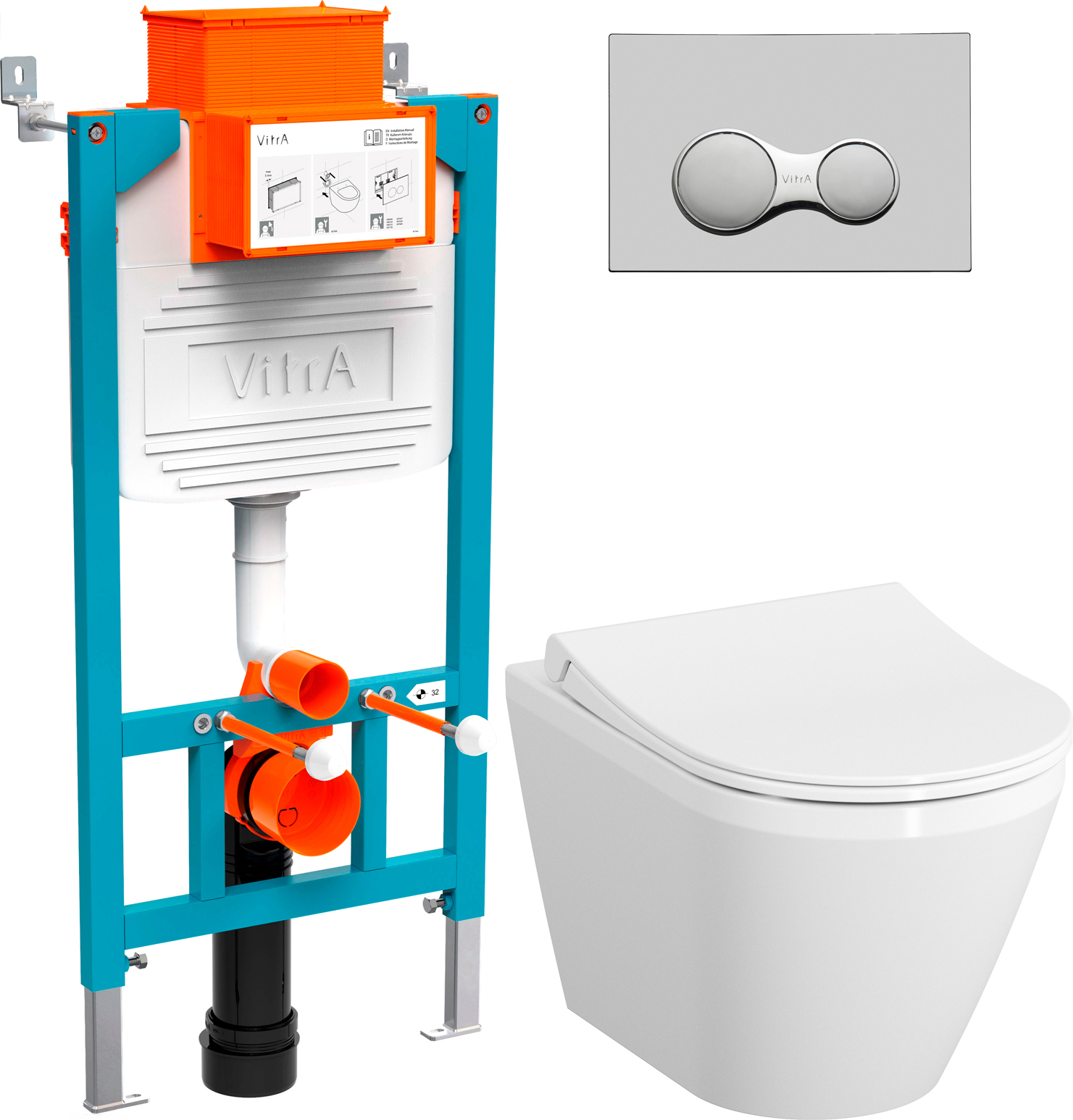 Комплект  Система инсталляции VitrA 800-2015 с кнопкой смыва, хром + Чаша для унитаза подвесного VitrA Integra 7040B003-0075 + Крышка-сиденье VitrA 110-003-019