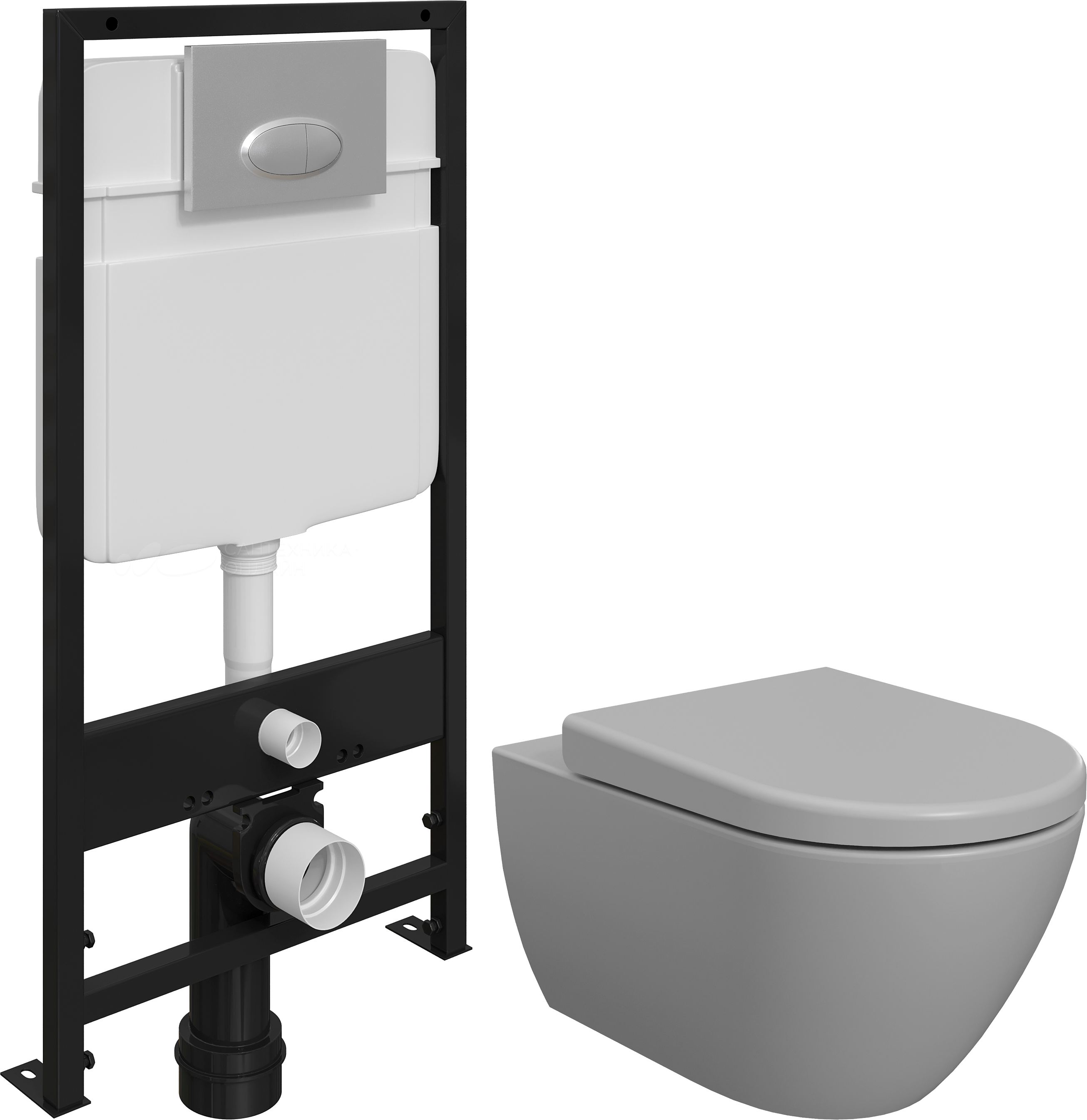 Комплект Унитаз подвесной BOCCHI Venezia 1295-006-0129 серый матовый, с крышкой A0302-006 с микролифтом + Система инсталляции для унитазов EWRIKA ProLT 0026-2020 с кнопкой смыва 0050 хром матовый