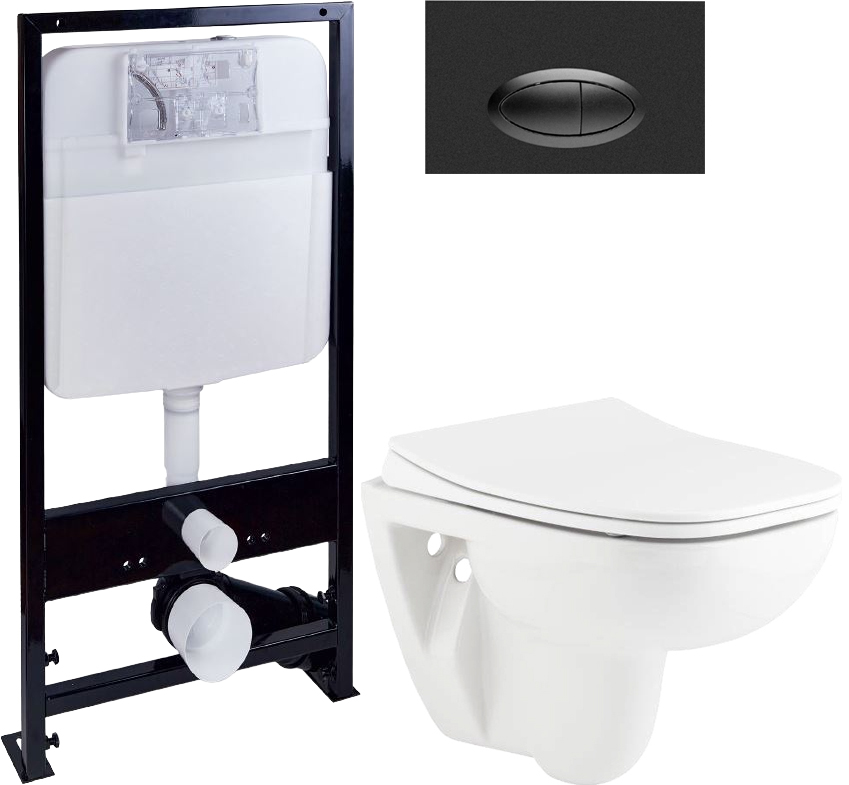Комплект  Унитаз подвесной Seramiksan Petite A101002H + Система инсталляции для унитазов EWRIKA ProLT 0026-2020 + Кнопка смыва EWRIKA 0054 черная матвая